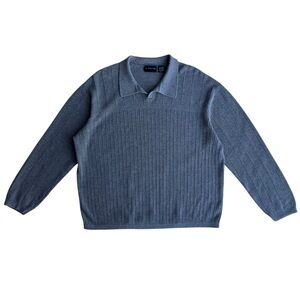 90s Y2K J. Ferrar Men’s 2XL Gray Collared Knit Sweater 100% Cotton Cabincore
